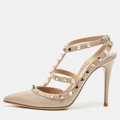 Pre-owned Valentino Garavani Dusty Pink Patent Leather Rockstud Ankle Strap Pumps Size 37.5