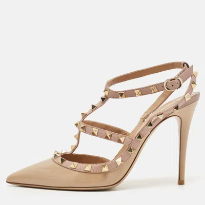 Pre-owned Valentino Garavani Dusty Pink Patent Leather Rockstud Ankle Strap Pumps Size 39