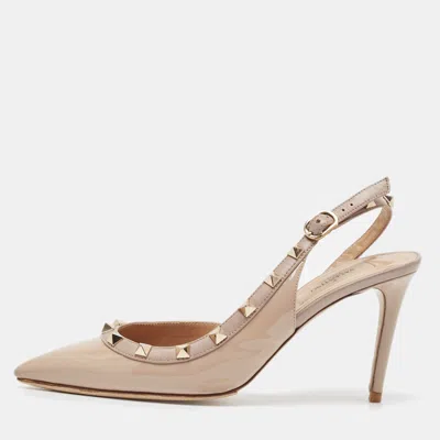 Pre-owned Valentino Garavani Dusty Pink Patent Leather Rockstud D'orsay Slingback Pumps Size 37