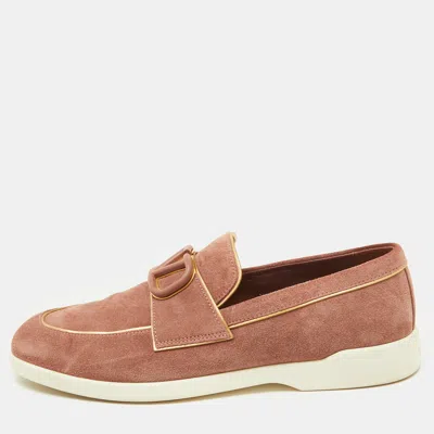 Pre-owned Valentino Garavani Dusty Pink Suede Vlogo Leisure Flows Slip On Loafers Size 39