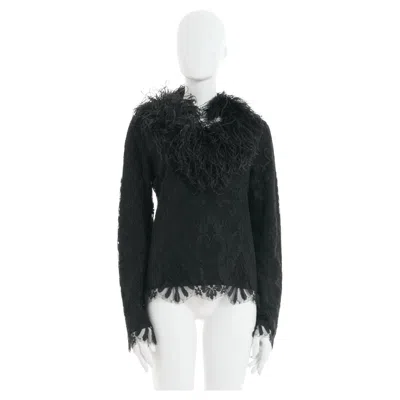 Pre-owned Valentino Early 00's Floral Lace Feather Sweater In Black