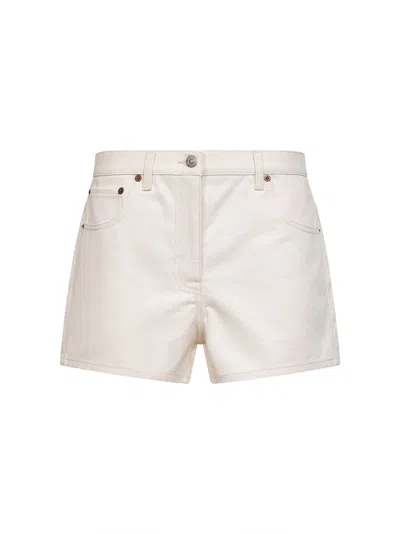 Valentino Ecru Cotton Denim Shorts In White