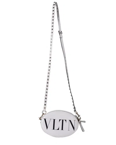 Valentino Garavani Valentino Ecru Leather Oval Logo Crossbody (authentic Pre-loved) In White