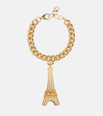 Valentino Garavani Eiffeltower Crystal-embellished Bracelet In Gold