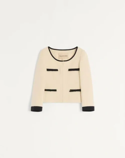 Valentino Einfarbige Jacke Aus Wool Tweed Frau Mandel/schwarz 50