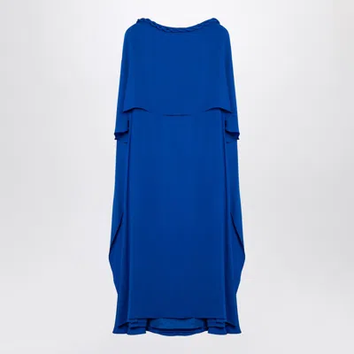 Valentino Silk Midi Dress Cape Design In Blue