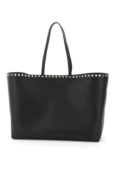 Valentino Garavani Elegant And Stylish Black Grained Calfskin Tote Handbag