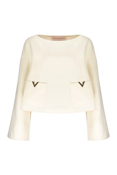 Valentino Elegant Cropped Jacket With Bell Sleeves In Neutral