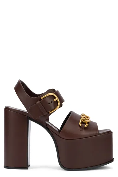 VALENTINO GARAVANI ELEGANT DARK BROWN PLATEAU SANDALS