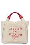 Valentino Elegant Beige Tote Bag With Red Details In White