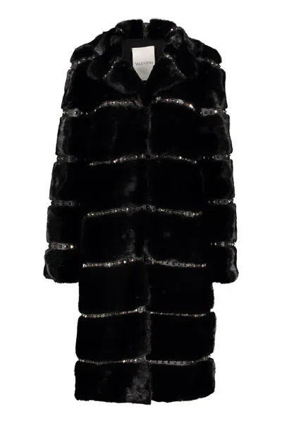 Valentino Elegant Long Coat With Mink Fur In Black