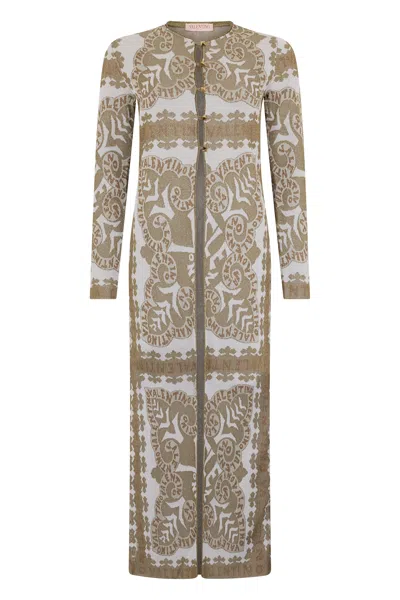 Valentino Elegant Long Dress With Refined Geometric Print In Sand