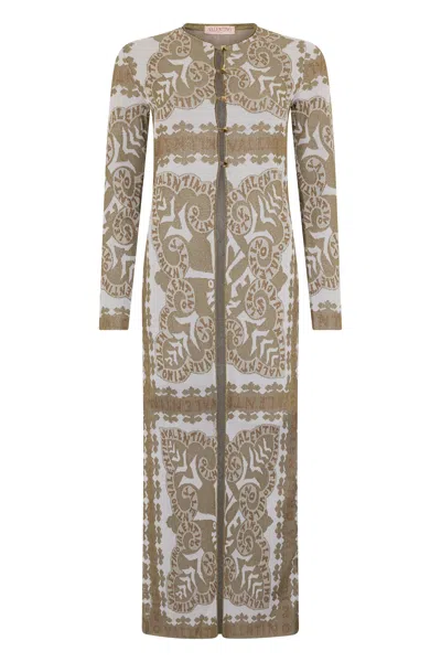 Valentino Elegant Long Dress With Refined Geometric Print In Brown