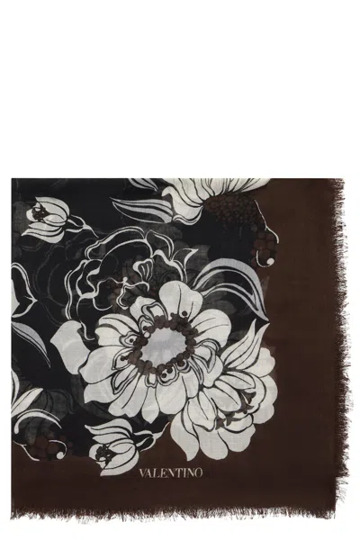 Valentino Elegant Scarf With Exquisite Floral Print In Brown