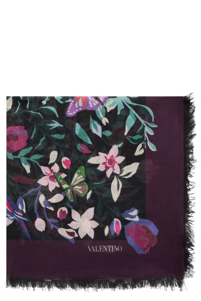 Valentino Elegant Scarf With Refined Floral Pattern In Brown