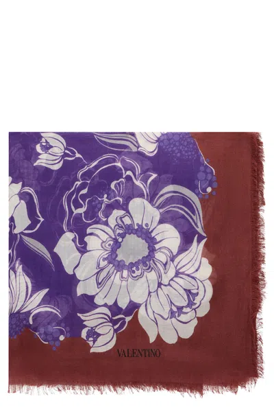 Valentino Elegant Scarf With Refined Floral Print In Brown
