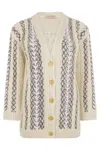 Valentino Elegant Soft Cardigan With Stripes In Neutral