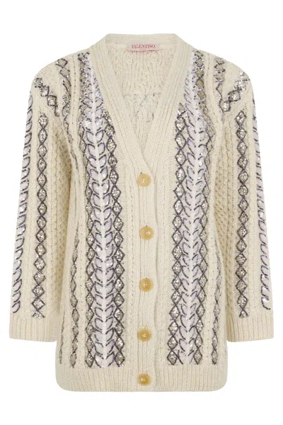 Valentino Elegant Soft Cardigan With Stripes In Neutral
