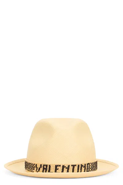 Valentino Garavani Elegant Straw Hat With Decorative Ribbon In Sand