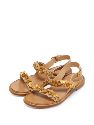 Pre-owned Valentino Garavani Ellis Floral-embellished Sandals In Brown