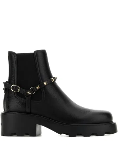 Valentino Garavani Embellished Ankle Boots In Black