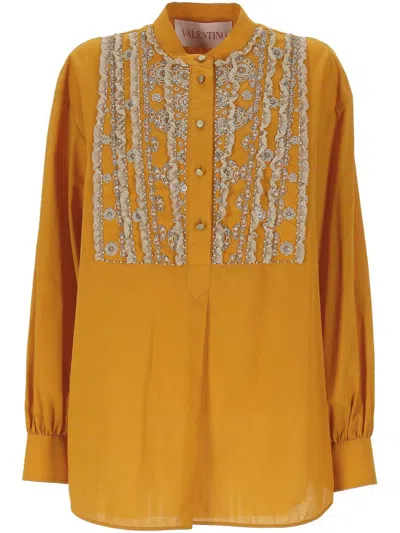 Valentino Lace-embellished Shirt In Orange