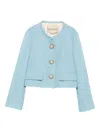 Valentino Womens Bluish Grey Embellished-button Round-neck Woven Jacket In Blue