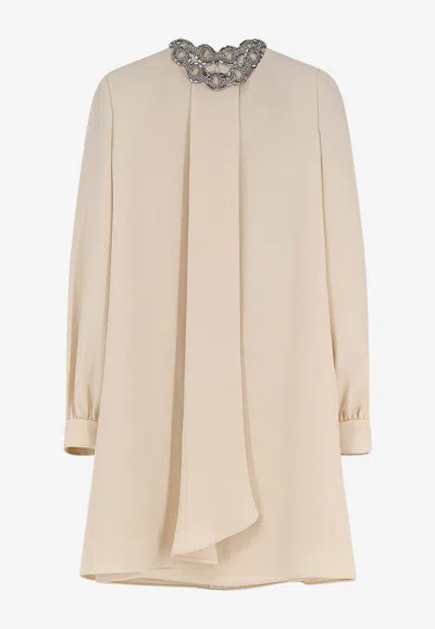 Valentino Embellished Cady Couture Mini Dress In Vanilla