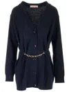 Valentino Navy Virgin Wool Cardigan In Blue