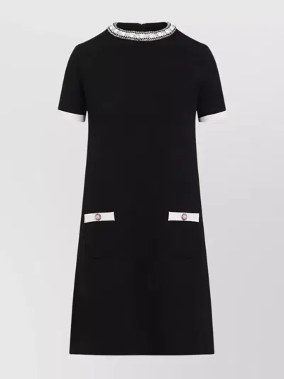 VALENTINO EMBELLISHED COLLAR MINI DRESS WITH FRONT POCKETS