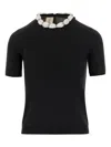 Valentino Embellished Neckline Fitted Short Sleeve Knitwear In Black
