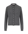 Valentino Wool Cardigan With Embroidered Trim In Grey Dark Melange