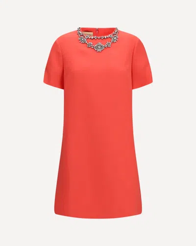 Valentino Embellished Crew-neck Dress In Pink