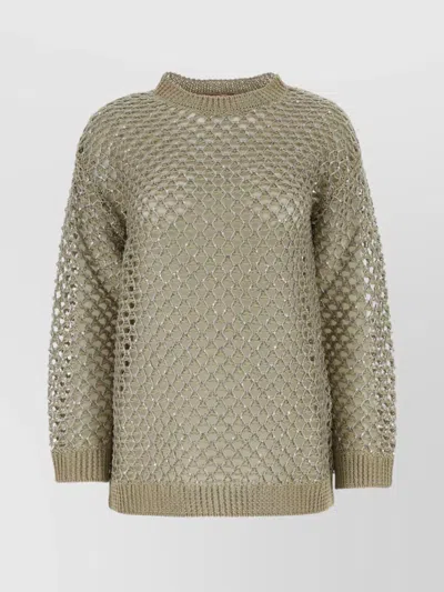 Valentino Embellished Crochet Knit Sweater In Green