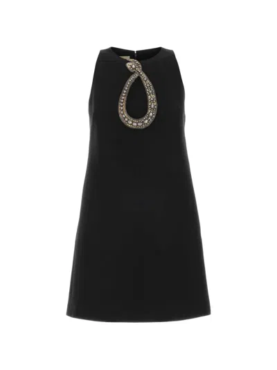 Valentino Crepe Couture Embellished Mini Dress In Black