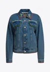 Valentino Beaded-embroidery Denim Jacket In Blue