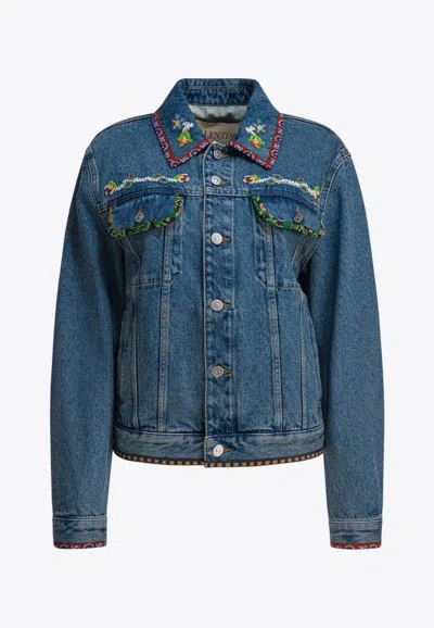 Valentino Embellished Denim Jacket In Blue