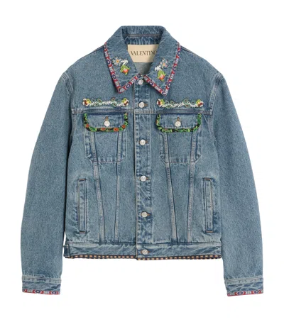 Valentino Embellished Denim Jacket In Blue