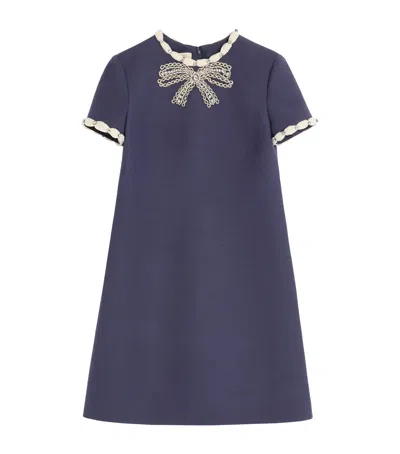 VALENTINO WOOL-SILK BOW-EMBELLISHED MINI DRESS