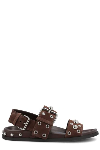 Valentino Garavani Valentino Embellished Double-strap Sandals In Brown