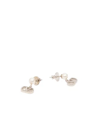 Valentino Garavani Embellished Earrings In White