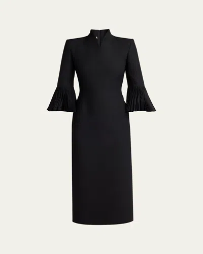 Valentino Embellished High-collar Midi Dress In Black