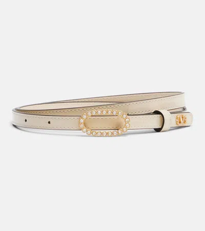 Valentino Garavani Embellished Leather Belt In Neutral