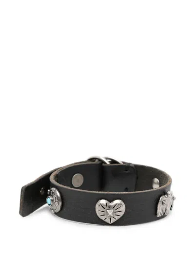 Valentino Garavani Embellished Leather Bracelet In Black