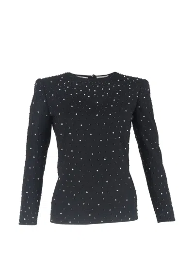 Pre-owned Valentino Embellished Long-sleeve Top In Black
