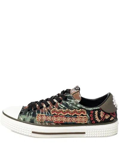 Pre-owned Valentino Garavani Embellished Low-top Sneakers In Green