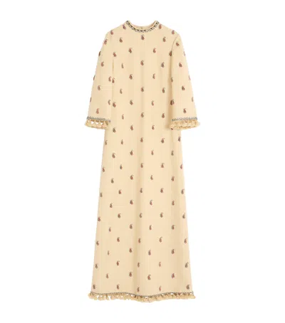 Valentino Long Dress In Embroidered Rustik Silk Woman Birch 50 In Neutral