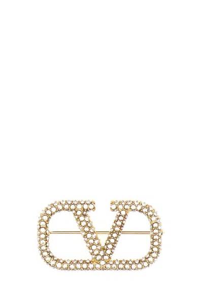 Valentino Garavani Vlogo Crystal-embellished Brooch In Gold