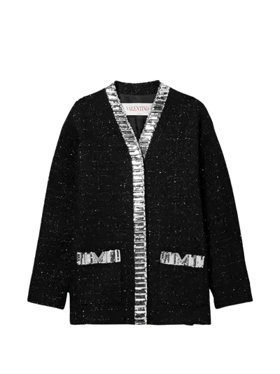 Valentino Embellished Metallic-tweed Jacket In Black