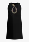Valentino Garavani Rhinestone Snake Embroidery Crepe Couture Short Dress In Black